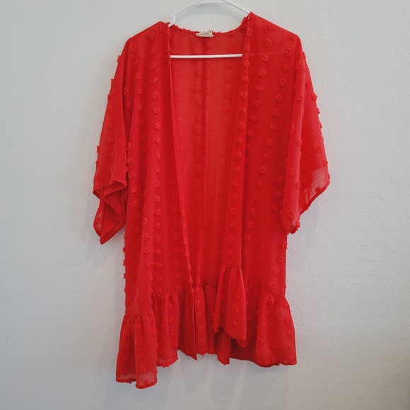 143 Story by Line Up Red Swiss Dots Kimono Cover Up Women's Size Small - Picture 10 of 10